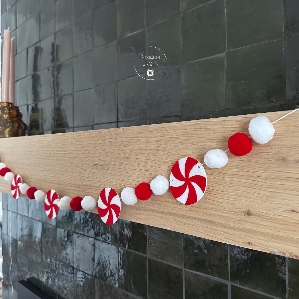 Peppermint Felt Garland | Red & White Christmas Mantel Decor