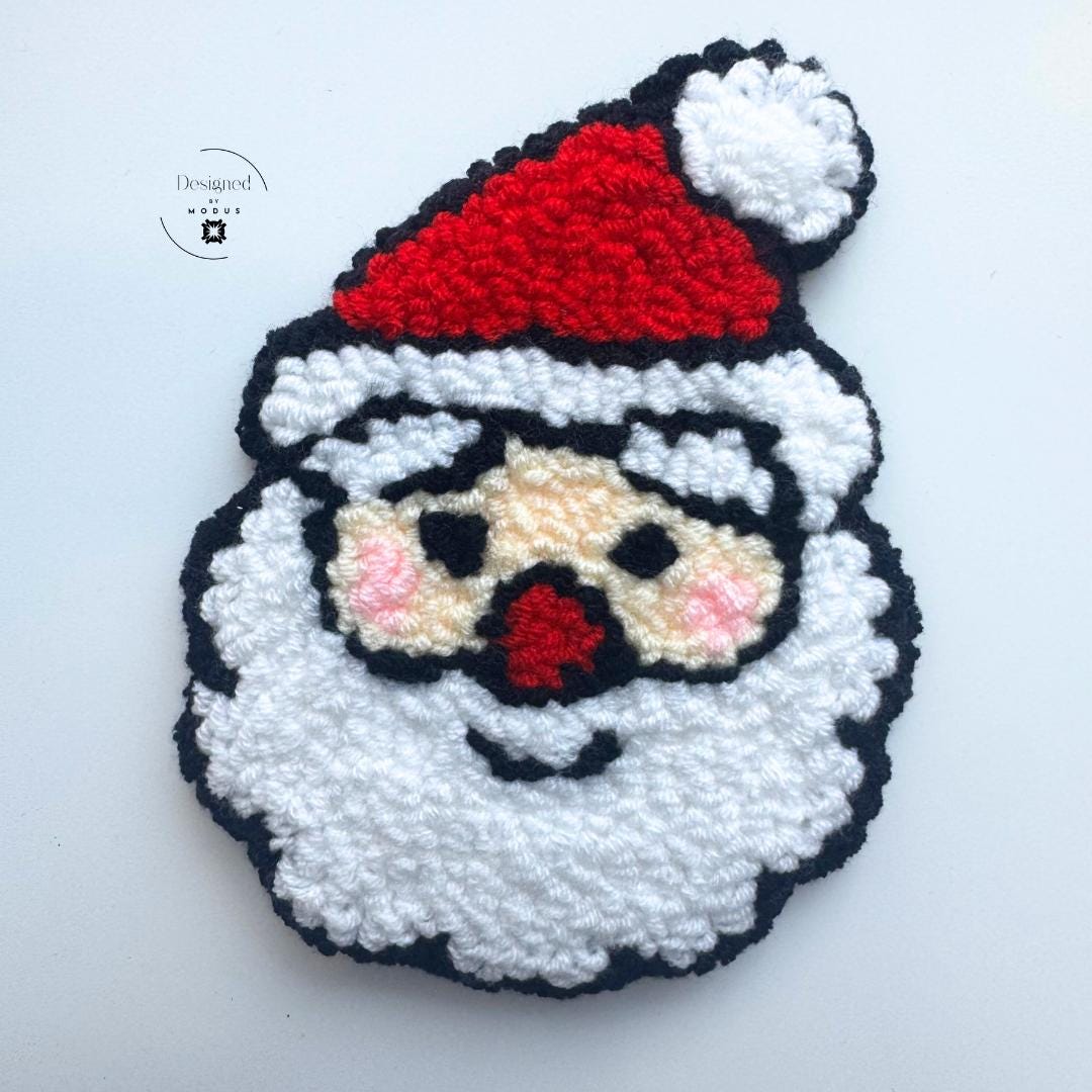Santa-shaped mug rug with red hat and white beard