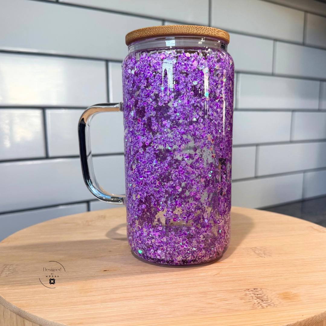 Flowing purple glitter double wall drink cup