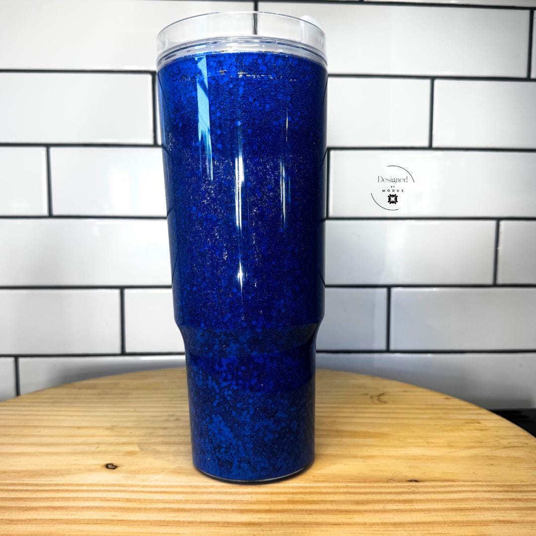 Blue Glitter Tumbler Snow Globe Coffee Cup Handle Design Travel Mug Sparkle Effect Aesthetic Drinkware Royal Blue Shaker Double Wall