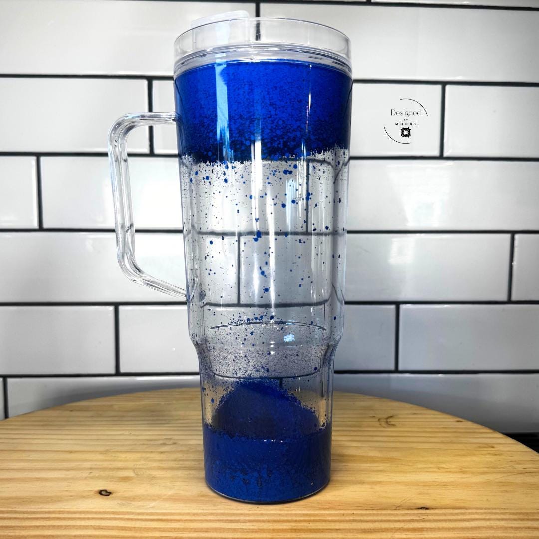 Blue Glitter Tumbler Snow Globe Coffee Cup Handle Design Travel Mug Sparkle Effect Aesthetic Drinkware Royal Blue Shaker Double Wall