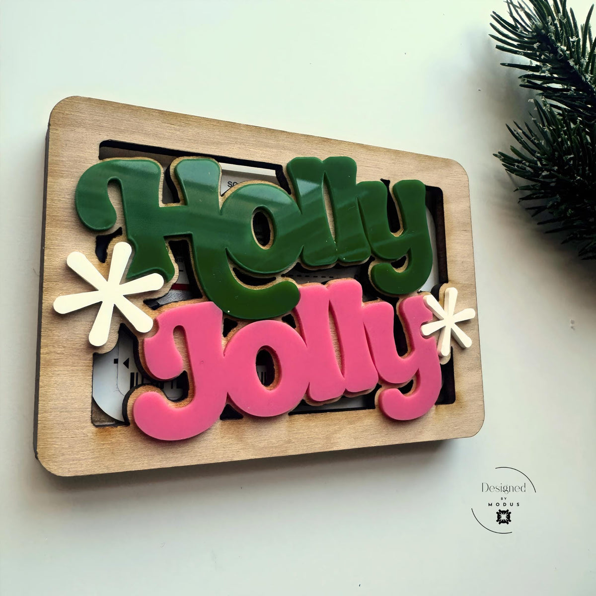 Holly Jolly Wooden Gift Card Holder Christmas Gift Card Packaging Stocking Stuffer Teacher Gift Coworker Gift Holiday Money Holder