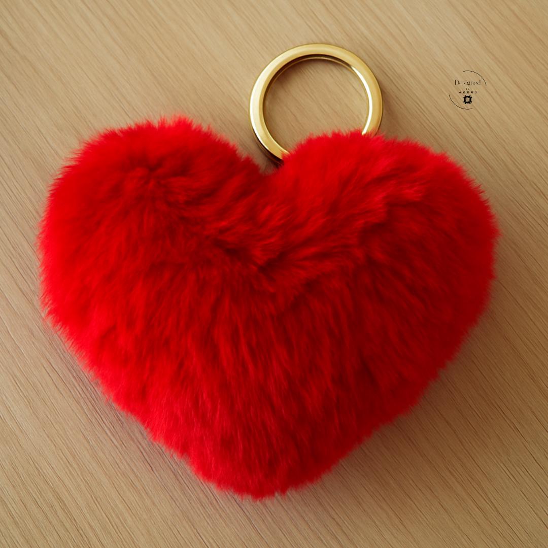 Red plush heart keychain Valentine accessory