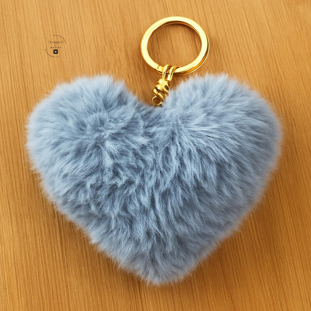 Gray fuzzy heart keychain bag accessory