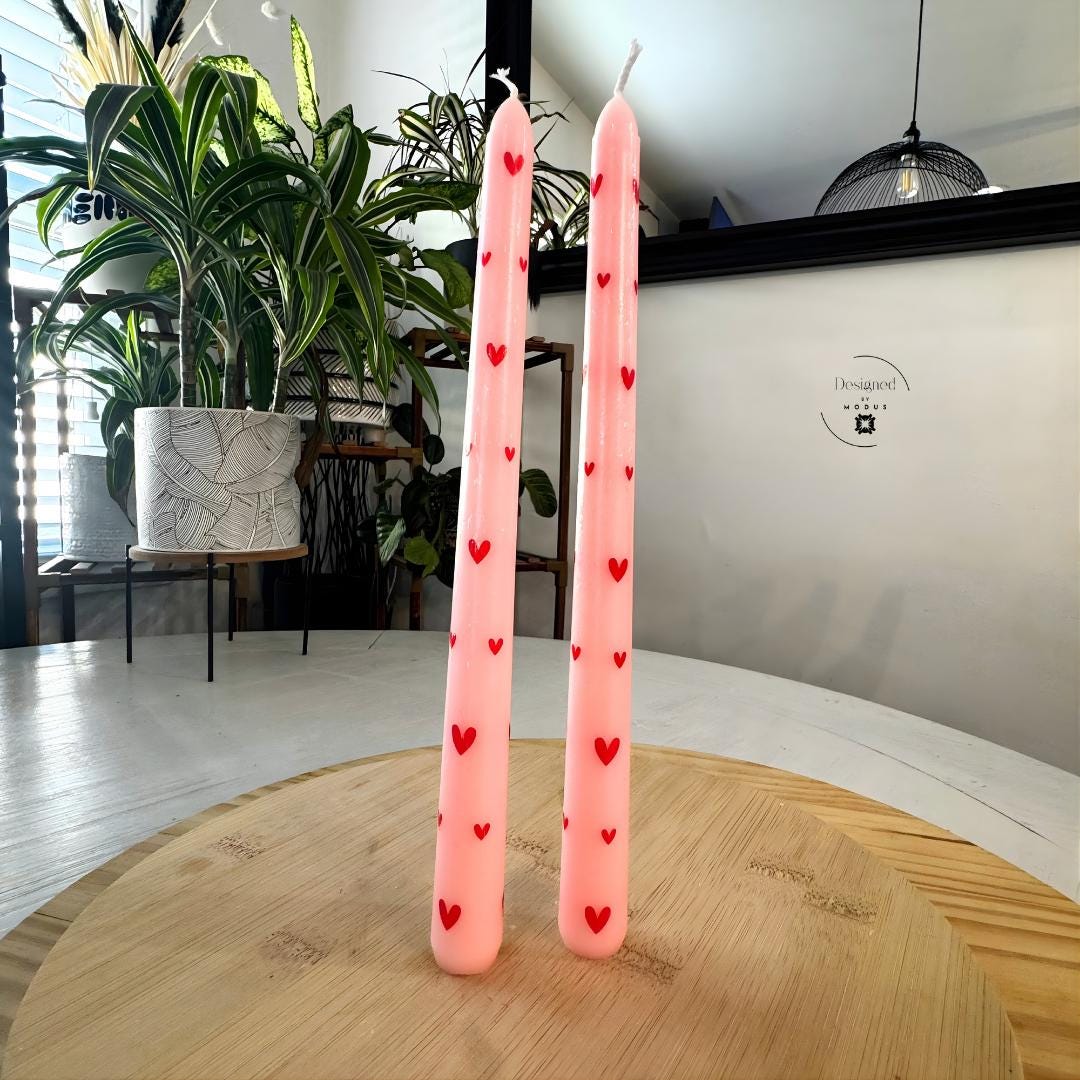 Valentine’s Day Heart Taper Candles – White with Black Hearts Candles – Romantic Table Decor – Valentine Gift Set