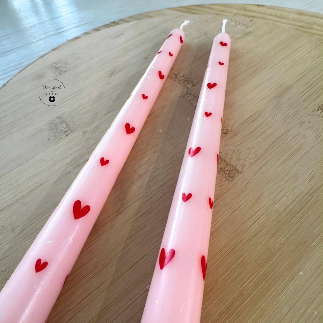 Valentine’s Day Heart Taper Candles – White with Black Hearts Candles – Romantic Table Decor – Valentine Gift Set
