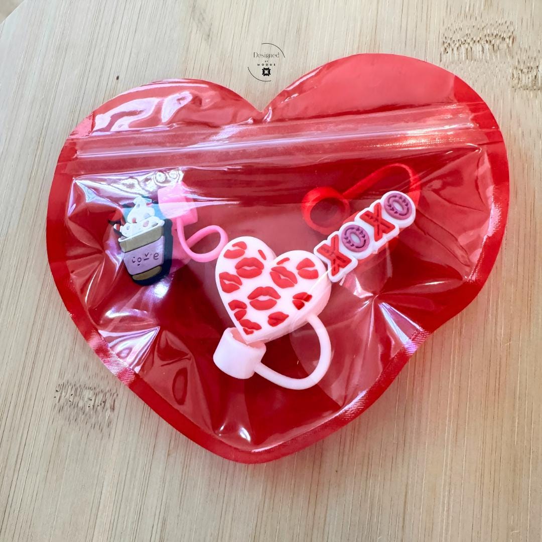 Heart shaped zip bag with small Valentine charms inside