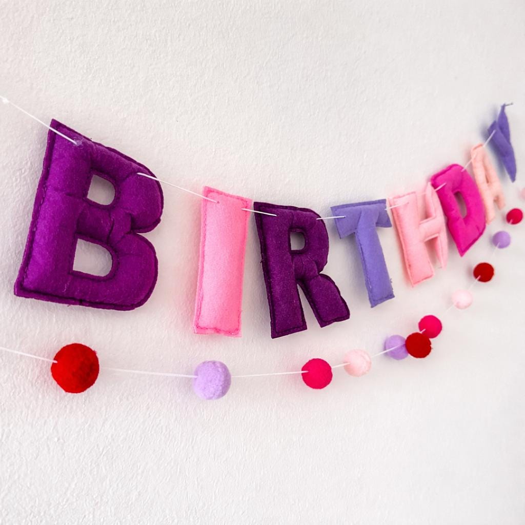Happy Birthday Banner Felt Letter Garland Pink Purple Red Birthday Decor Birthday Party Decoration Party Banner Kids Birthday Banner