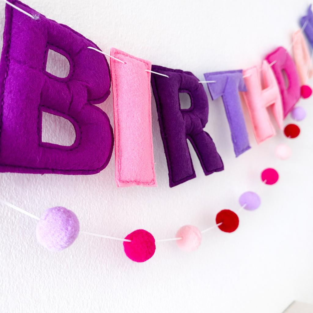 Happy Birthday Banner Felt Letter Garland Pink Purple Red Birthday Decor Birthday Party Decoration Party Banner Kids Birthday Banner