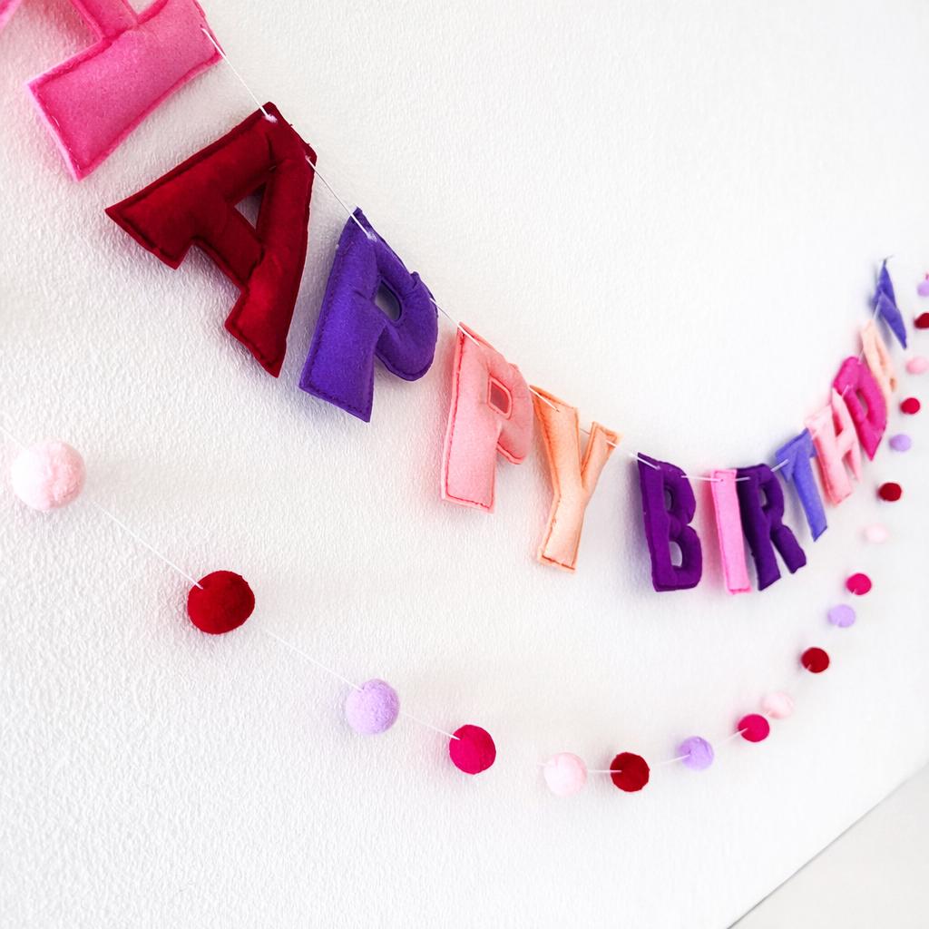Happy Birthday Banner Felt Letter Garland Pink Purple Red Birthday Decor Birthday Party Decoration Party Banner Kids Birthday Banner