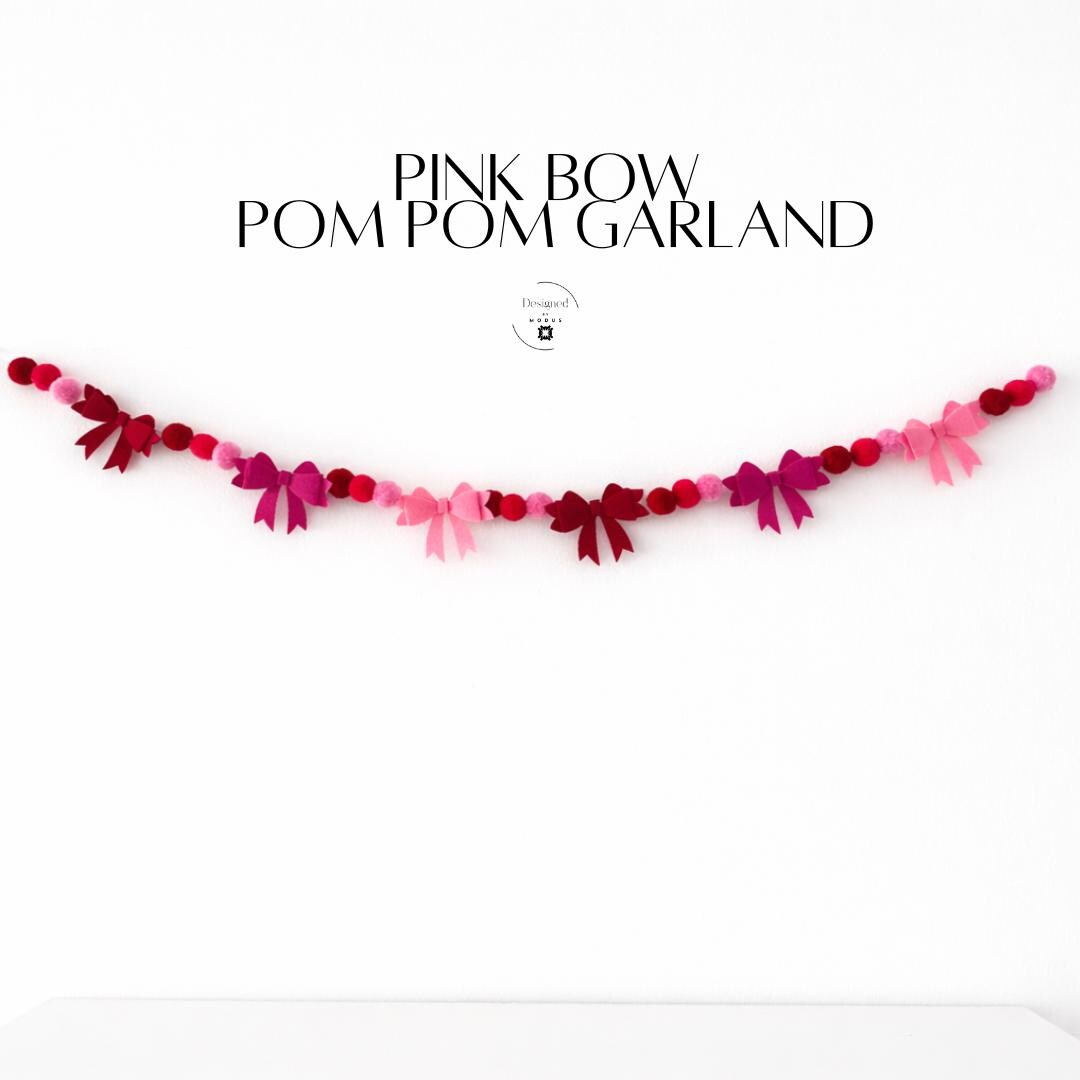 Valentine Bow Garland Felt Heart Banner Classroom Decoration Pink Wall Hanging Holiday Party Supplies Romantic Backdrop Display Festive Mantel Decor Playroom Accent Fluffy Pom Design Cute Teacher Gift Love Themed Celebration Decorative