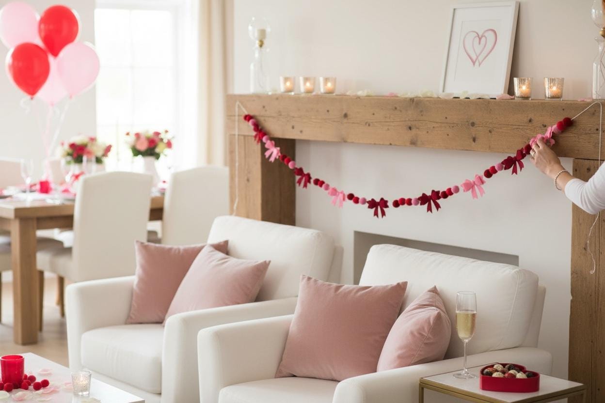 Romantic Felt Banner Valentine Heart Garland Pink Bow Collection Holiday Wall Decoration Festive Hanging Display Playroom Decor Fluffy Party Backdrop Mantel Decoration Classroom Valentine Display Cute Decorative String Soft Textured Design