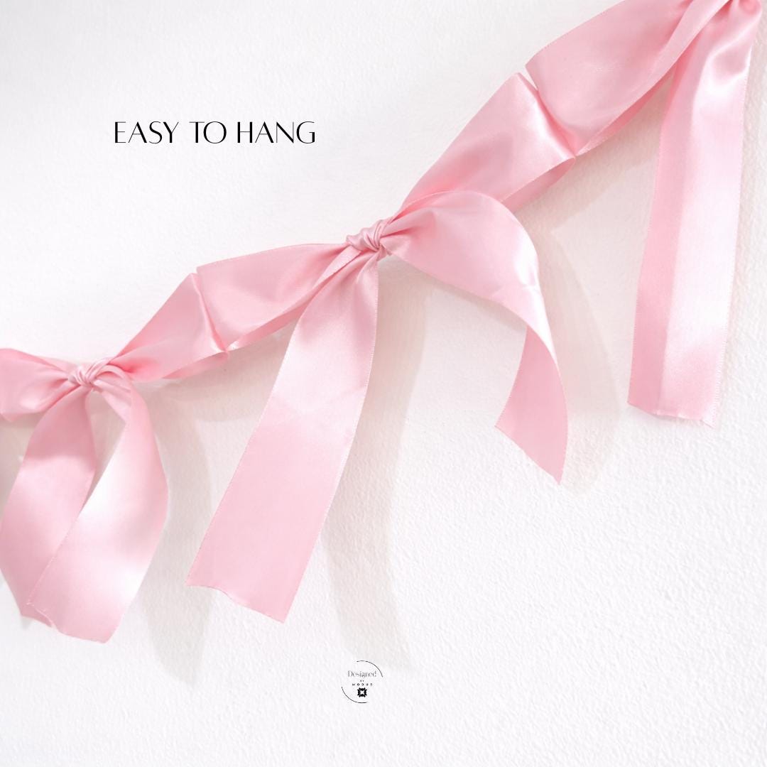 Pink Bow Garland Valentine Decor Romantic Backdrop Nursery Decoration Heart Theme Party Banner Fabric Accent Wall Hanging Wedding Event