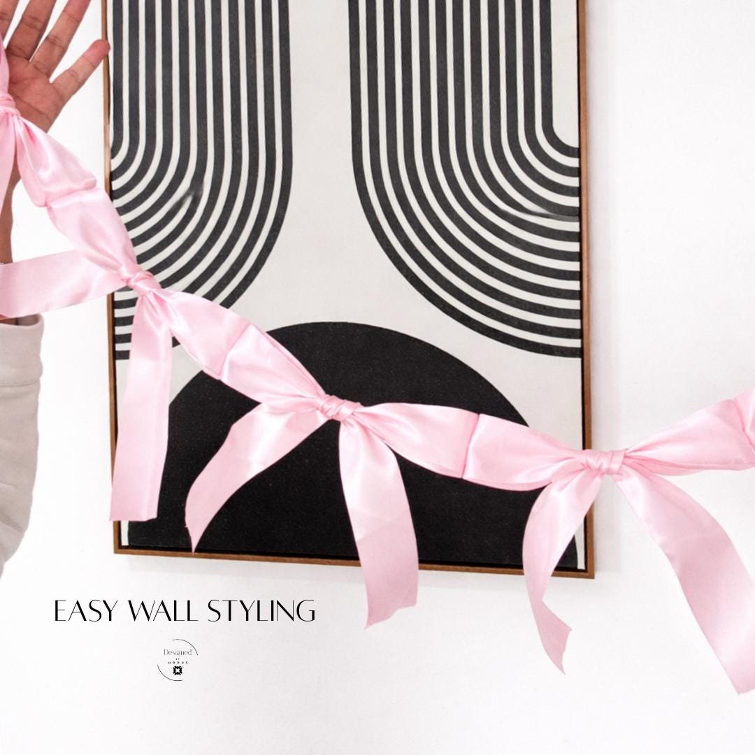 Pink Bow Garland Valentine Decor Romantic Backdrop Nursery Decoration Heart Theme Party Banner Fabric Accent Wall Hanging Wedding Event