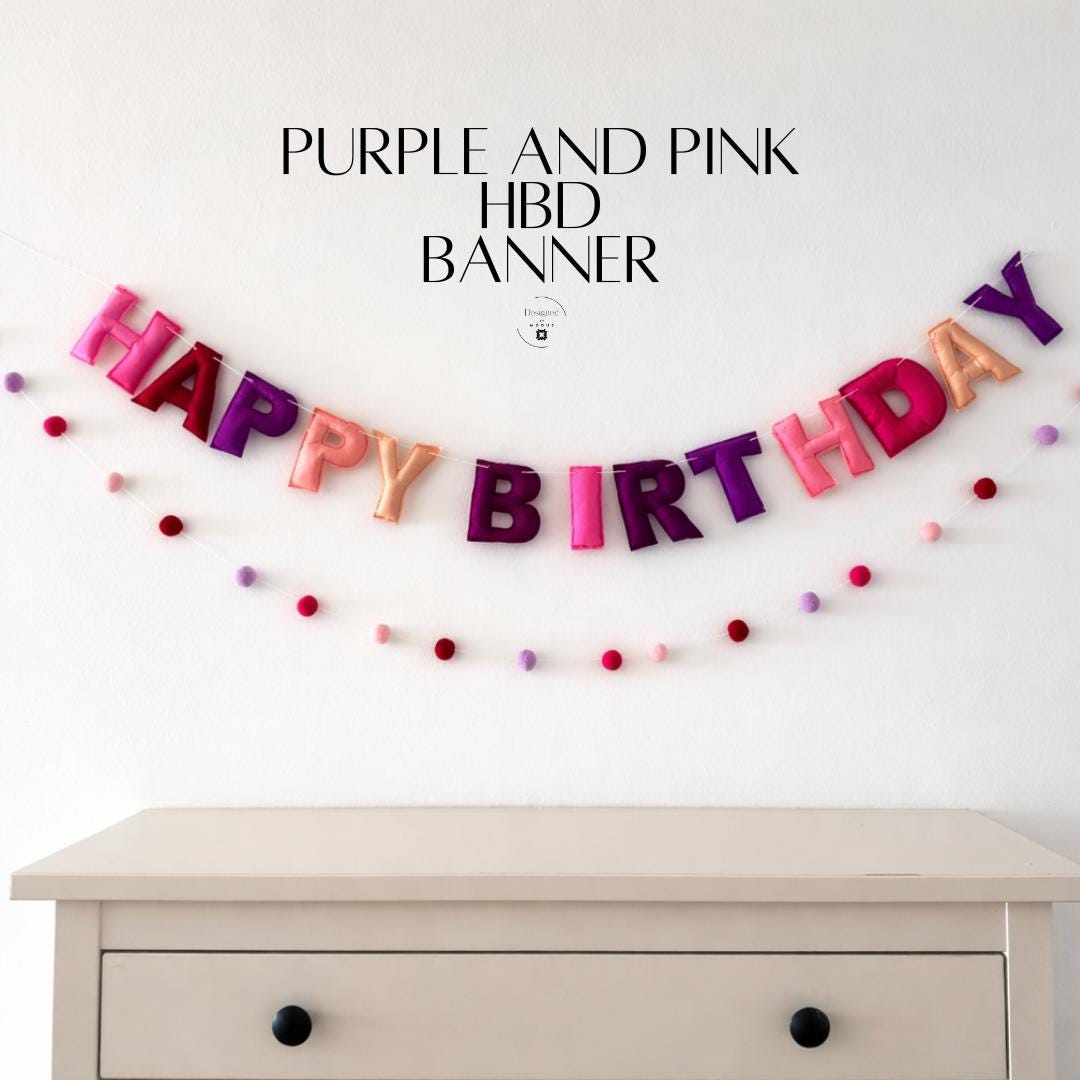 Happy Birthday Banner Felt Letter Garland Pink Purple Red Birthday Decor Birthday Party Decoration Party Banner Kids Birthday Banner