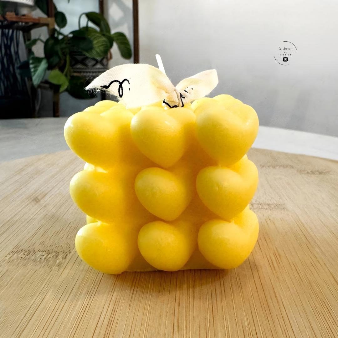 Close up of heart shaped cube candle decorative texture