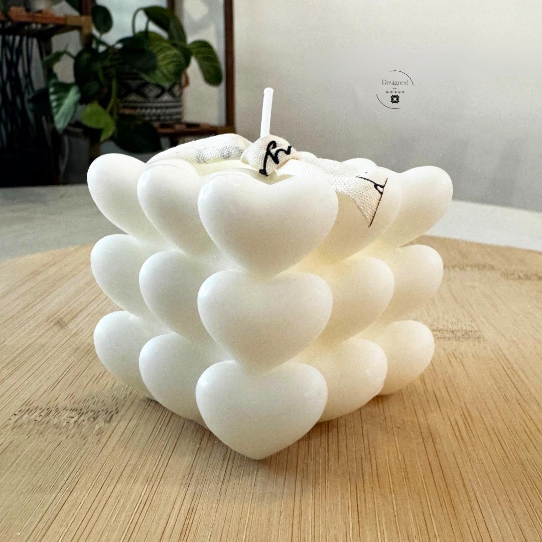 White heart cube candle minimalist Valentine decor