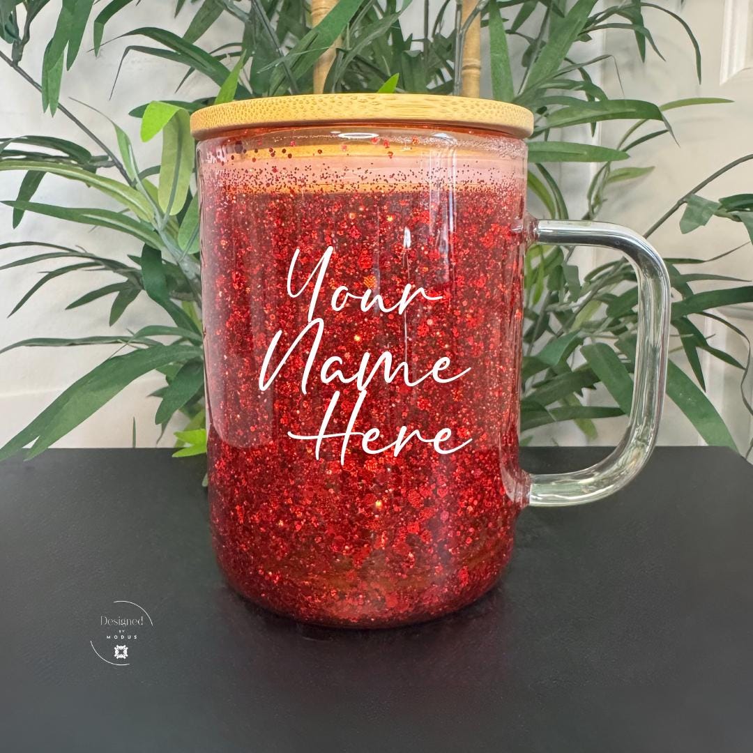 Personalized Glitter Glass Iced Coffee Tumbler: Custom Name Bridal Gift