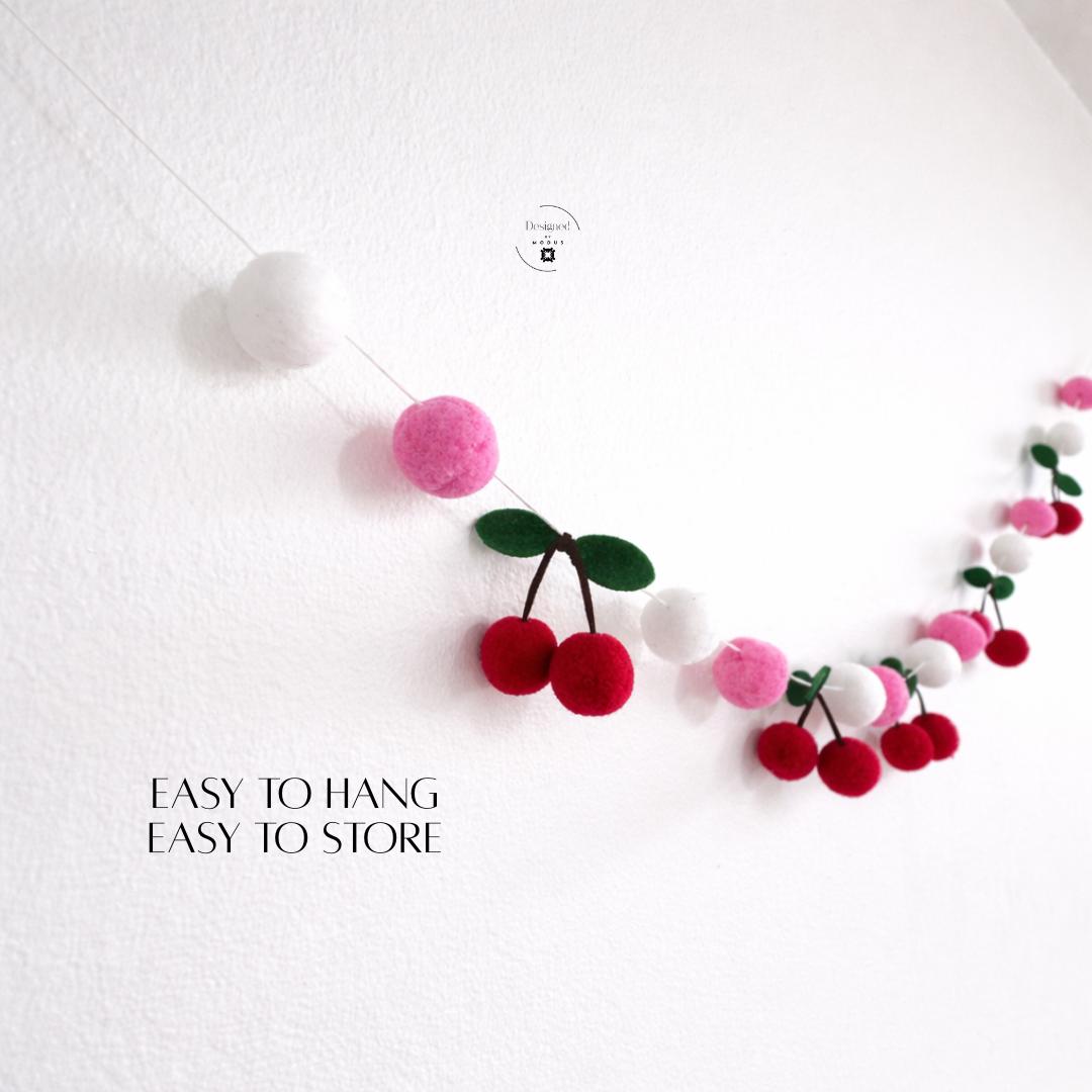 Felt Cherry Garland Kitchen Decoration Summer Party Decor Accent Wall Hanging Fruit Light Rustic Farmhouse Design Red String Home Accessory
