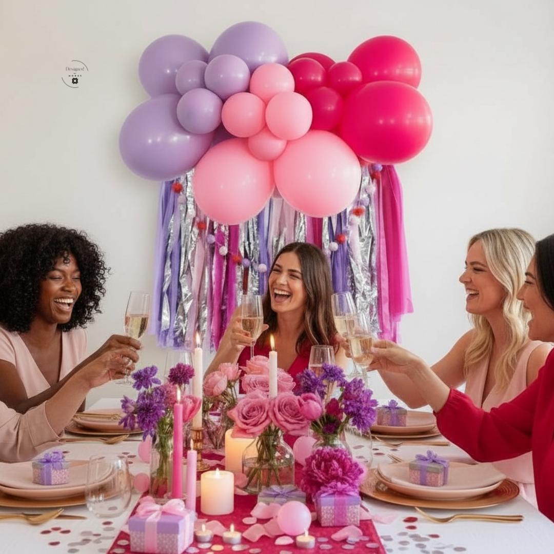 Pink Purple Fringe Garland Backdrop – Silver Tinsel Party Banner – Birthday Photo Booth Decor – Princess Unicorn Party Wall