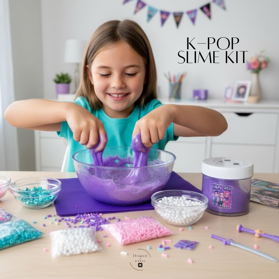 Kpop Slime Kit DIY Activity Set Creation Craft Project Demon Hunter Themed Party Favor Gift Teen Birthday Present Idea Sensory Play Package Entertainment Korean Inspiration Complete Materials Included Clear Slime Activator Colorful Dye