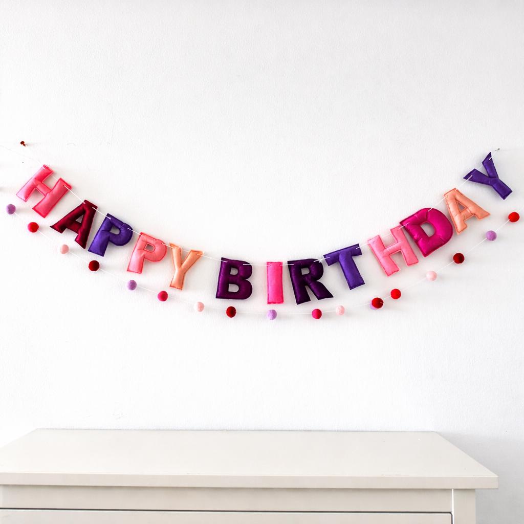 Happy Birthday Banner Felt Letter Garland Pink Purple Red Birthday Decor Birthday Party Decoration Party Banner Kids Birthday Banner