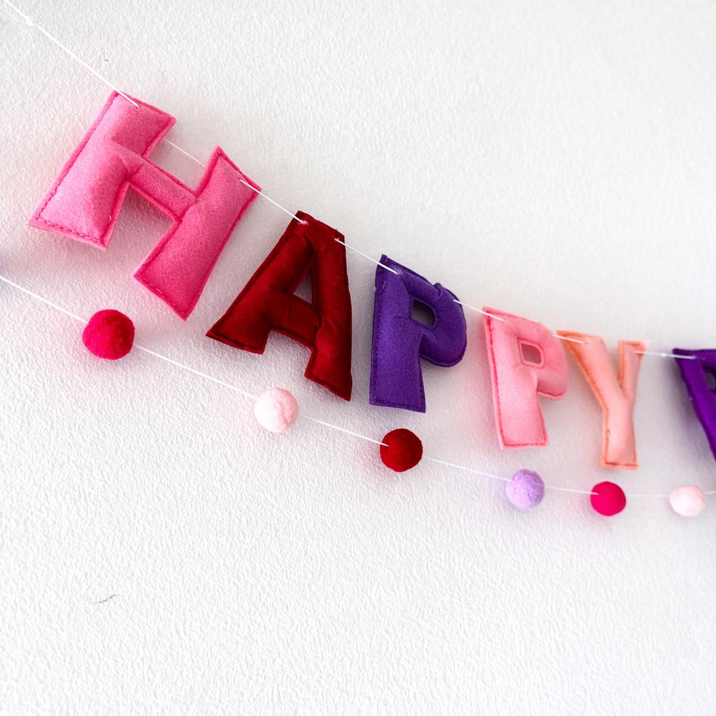 Happy Birthday Banner Felt Letter Garland Pink Purple Red Birthday Decor Birthday Party Decoration Party Banner Kids Birthday Banner
