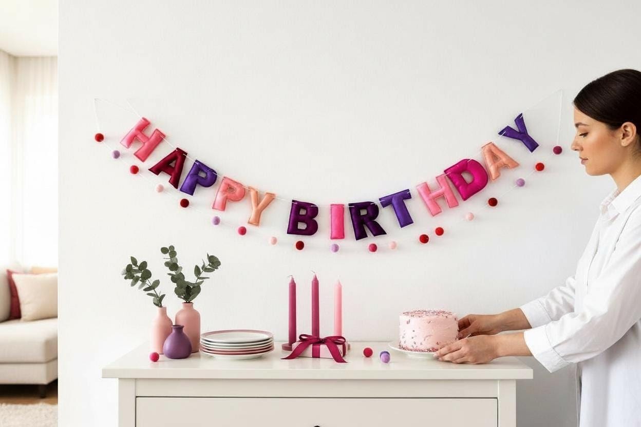 Happy Birthday Banner Felt Letter Garland Pink Purple Red Birthday Decor Birthday Party Decoration Party Banner Kids Birthday Banner
