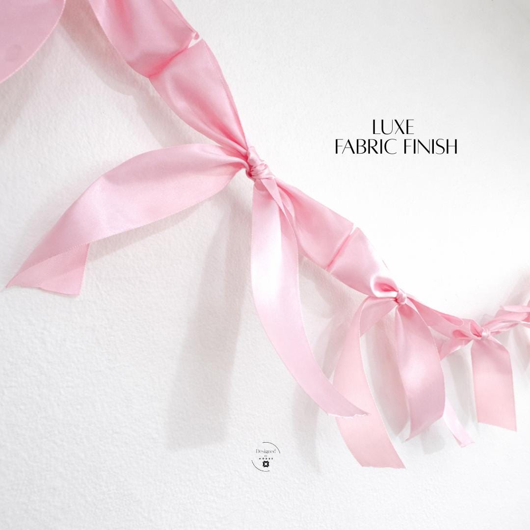 Pink Bow Garland Valentine Decor Romantic Backdrop Nursery Decoration Heart Theme Party Banner Fabric Accent Wall Hanging Wedding Event