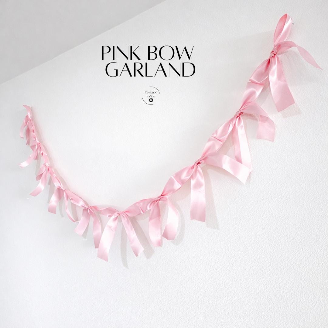 Pink Bow Garland Valentine Decor Romantic Backdrop Nursery Decoration Heart Theme Party Banner Fabric Accent Wall Hanging Wedding Event