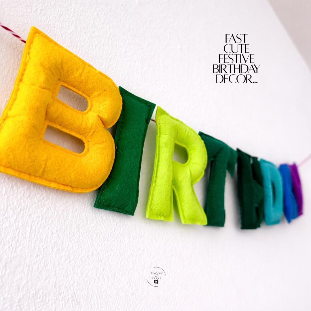 Happy Birthday Banner – Rainbow Felt Letter Garland – Reusable Birthday Decor – Kids Party Wall Banner