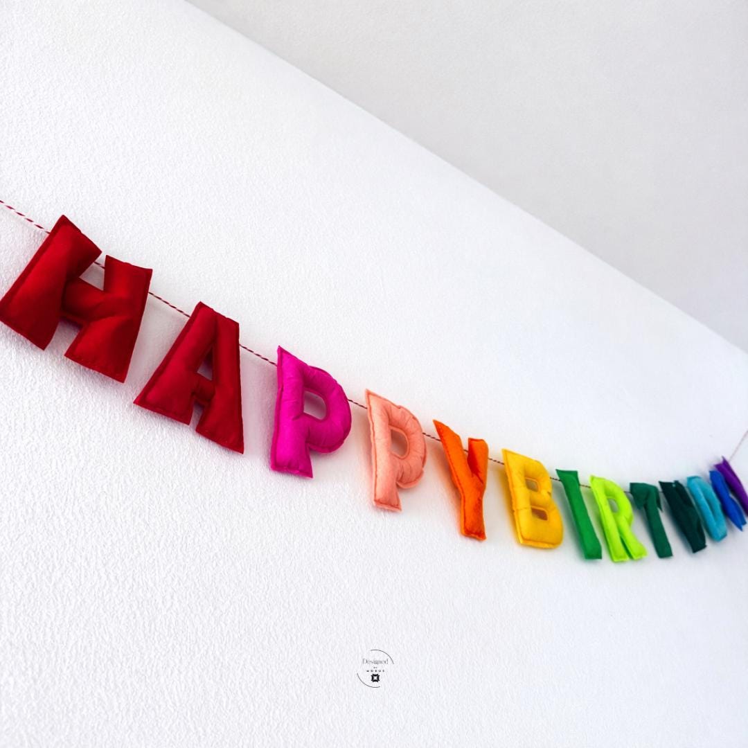 Happy Birthday Banner – Rainbow Felt Letter Garland – Reusable Birthday Decor – Kids Party Wall Banner