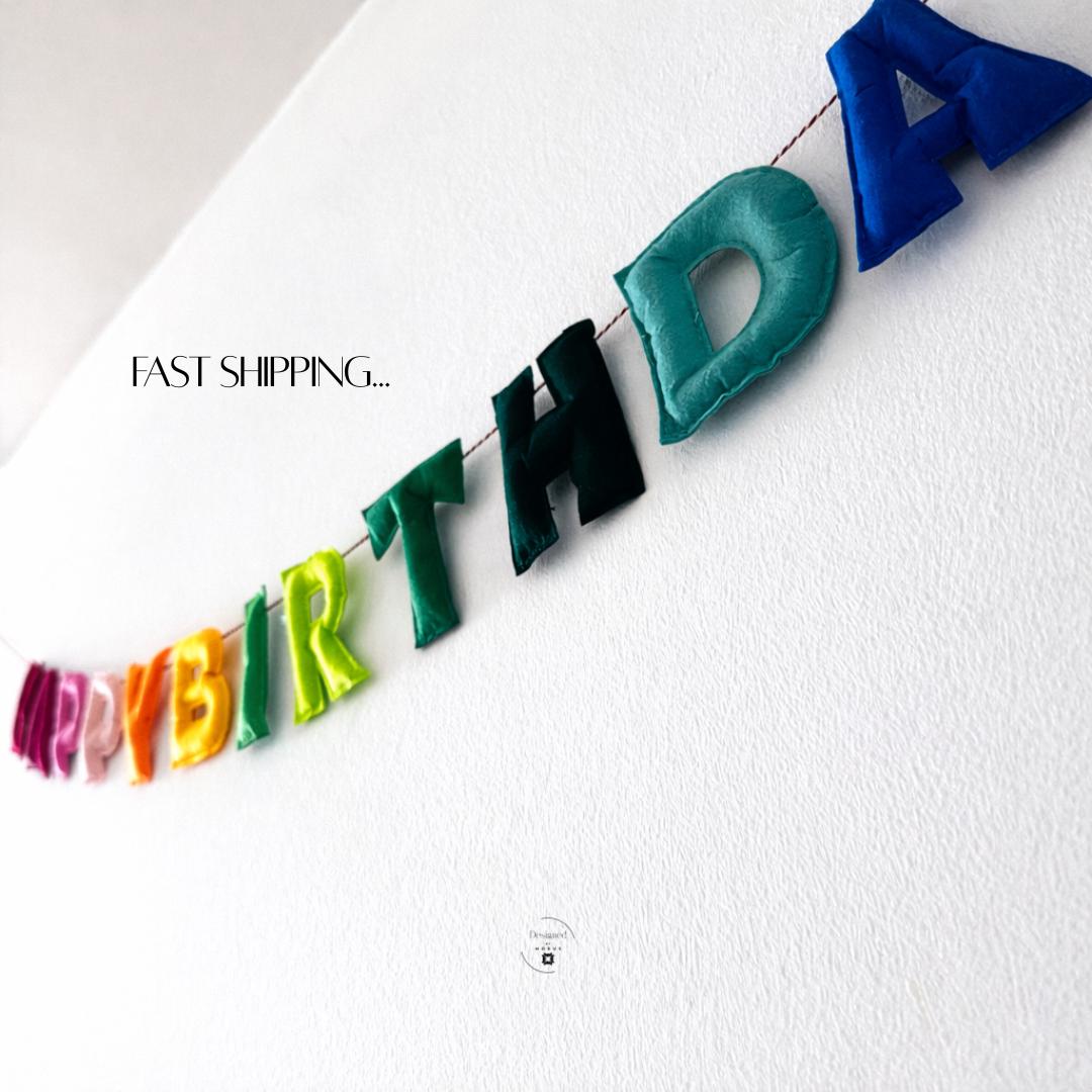 Happy Birthday Banner – Rainbow Felt Letter Garland – Reusable Birthday Decor – Kids Party Wall Banner