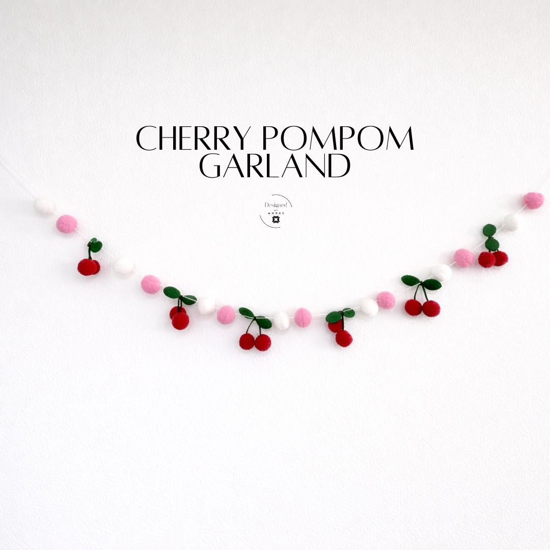 Felt Cherry Garland Kitchen Decoration Handcrafted Fruit Design Wall Hanging Accent Red Cherry String Summer Party Decoration Rustic Farmhouse Style Home Accessory Interior Styling Kitchen Wall Art Cheerful Character Addition Whimsical