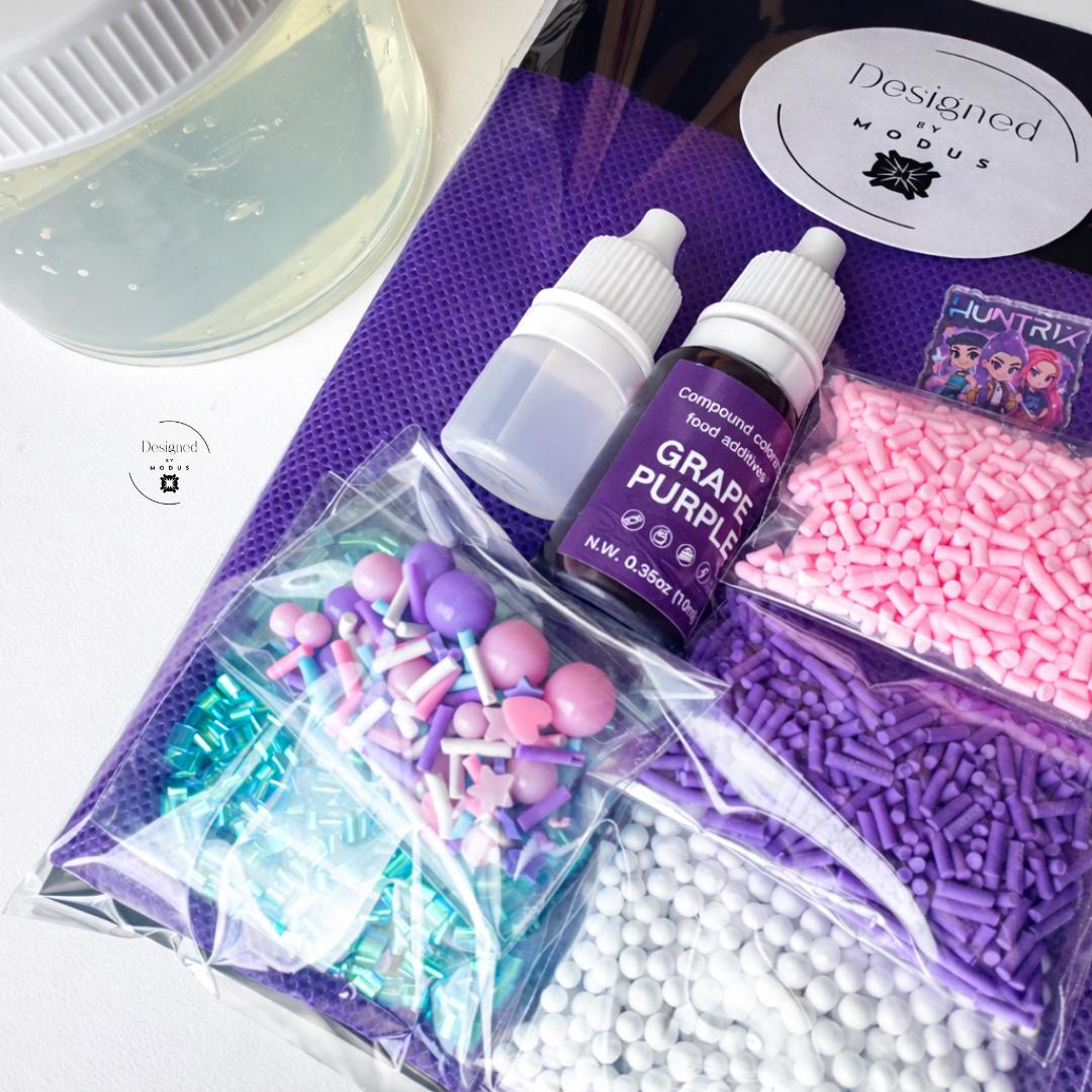 DIY Slime Creation Kit Kpop Themed Activity Set Demon Hunter Inspired Craft Project Teen Birthday Gift Idea Party Favor Option Sensory Play Experience Complete Materials Package Clear Slime Base Activator Solution Colorful Dye Options