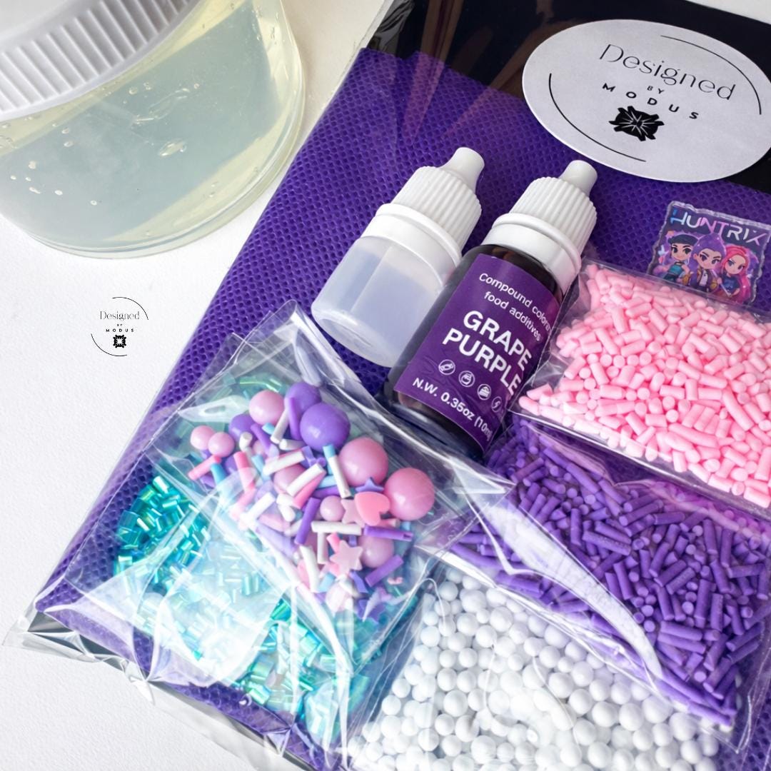 DIY Slime Creation Kit Kpop Themed Activity Set Demon Hunter Inspired Craft Project Teen Birthday Gift Idea Party Favor Option Sensory Play Experience Complete Materials Package Clear Slime Base Activator Solution Colorful Dye Options