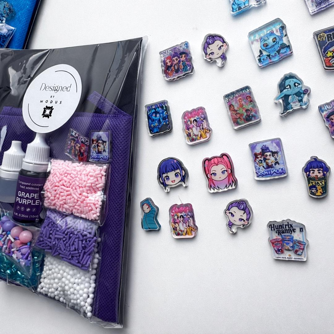 Complete Craft Kit Kpop Slime Creation Set DIY Activity Package Demon Hunter Themed Project Teen Birthday Gift Idea Party Favor Option Sensory Play Experience Clear Slime Base Activator Solution Colorful Dye Glitter Collection Sparkle Packs