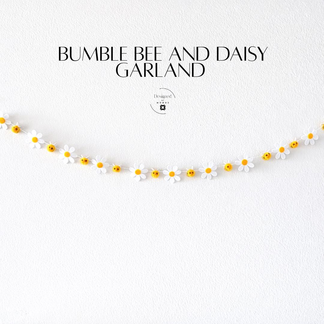 Daisy Bee Garland Nursery Decoration Spring Baby Shower Banner Wall Display Felt Flower Yellow Bunting Summer Party Hanging Cotton Material Six Foot Length White Daisies Yellow Bumblebees Children Room Design Nature Inspired Theme Reusable