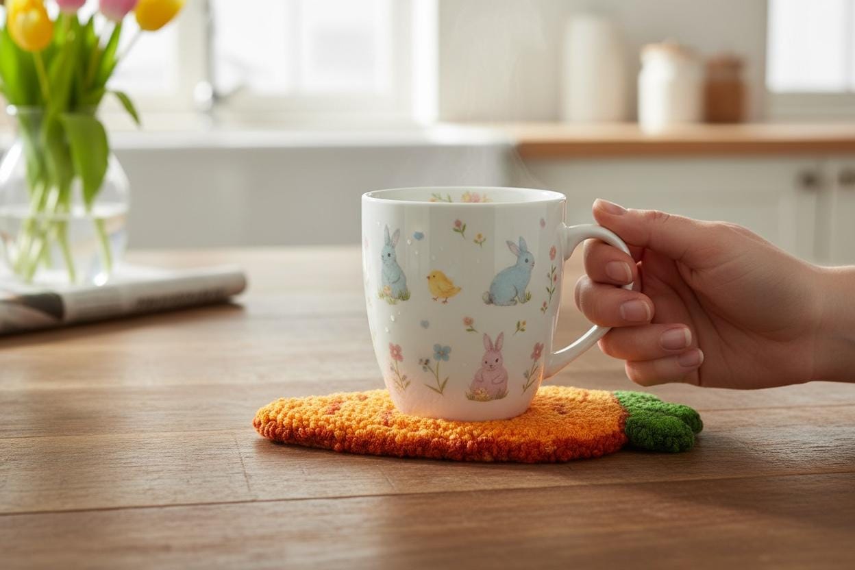 Carrot Design Coaster Punch Needle Craft Orange Vegetable Theme Kitchen Table Accessory Handmade Drink Mat Cotton Material Mug Placement Decorative Table Protection Unique Farmhouse Style Home Decor Perfect Kitchen Gift Rustic Country
