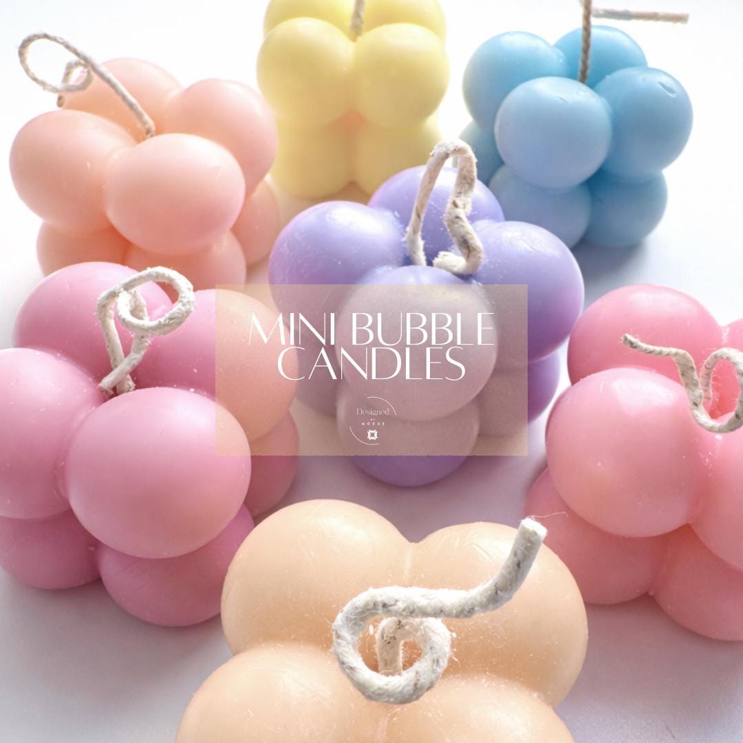 Mini Bubble Candle Easter Basket Filler Holiday Gift Idea Small Wax Design Cotton Wick Unscented Tiny Cloud Shape Pastel Collection Pink Yellow Purple Blue Peach Colors Aesthetic Room Addition Spring Season Celebration Cute Miniature