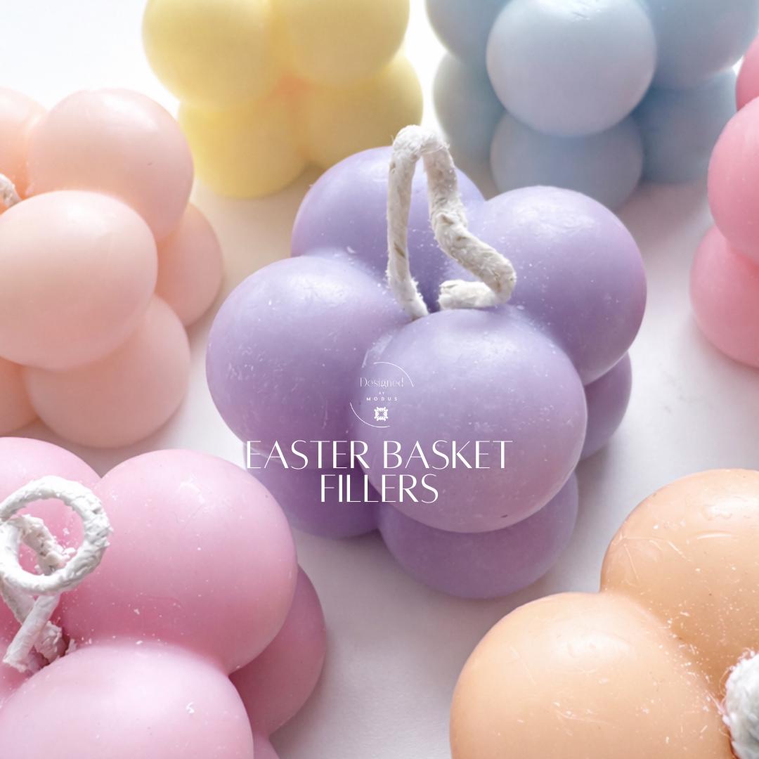 Mini Bubble Candle Easter Basket Filler Holiday Gift Idea Small Wax Design Cotton Wick Unscented Tiny Cloud Shape Pastel Collection Pink Yellow Purple Blue Peach Colors Aesthetic Room Addition Spring Season Celebration Cute Miniature