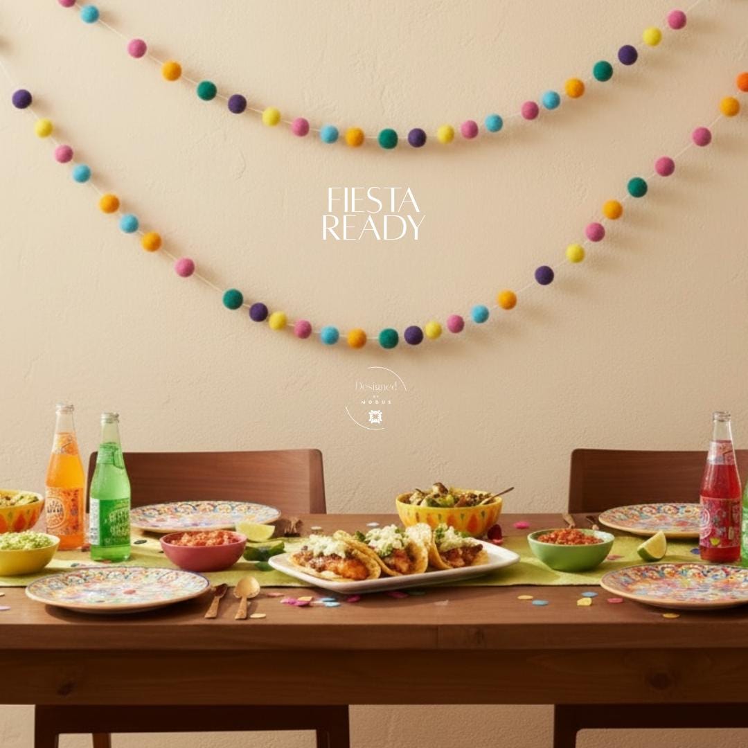 Fiesta Felt Ball Garland: Rainbow Nursery, Party, Cinco Mayo Decor Banner
