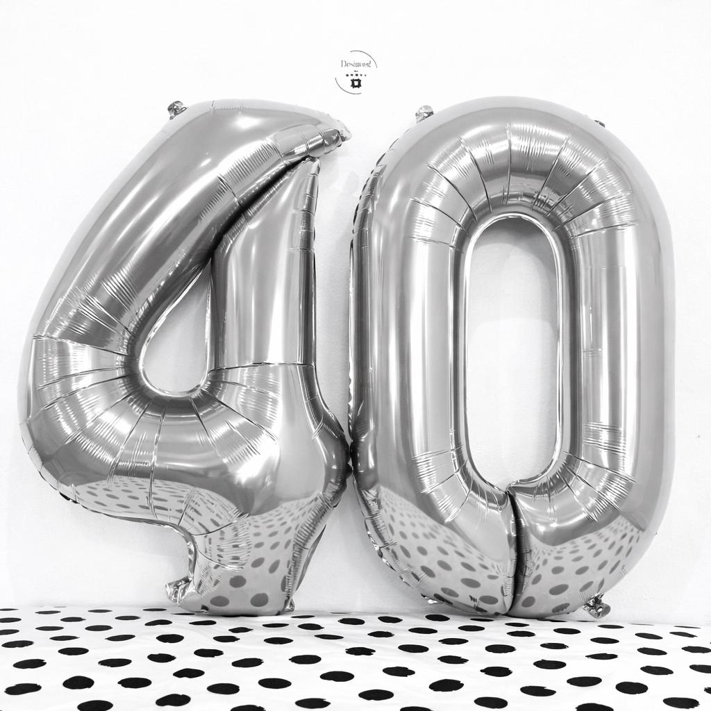 40th Birthday White  Number Balloons | 34 Inch Foil Decor Set