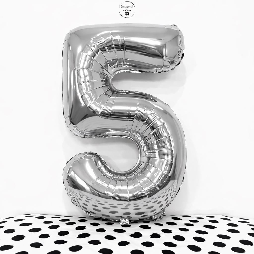 White Number 5 Balloon | 34" Foil Party Decoration