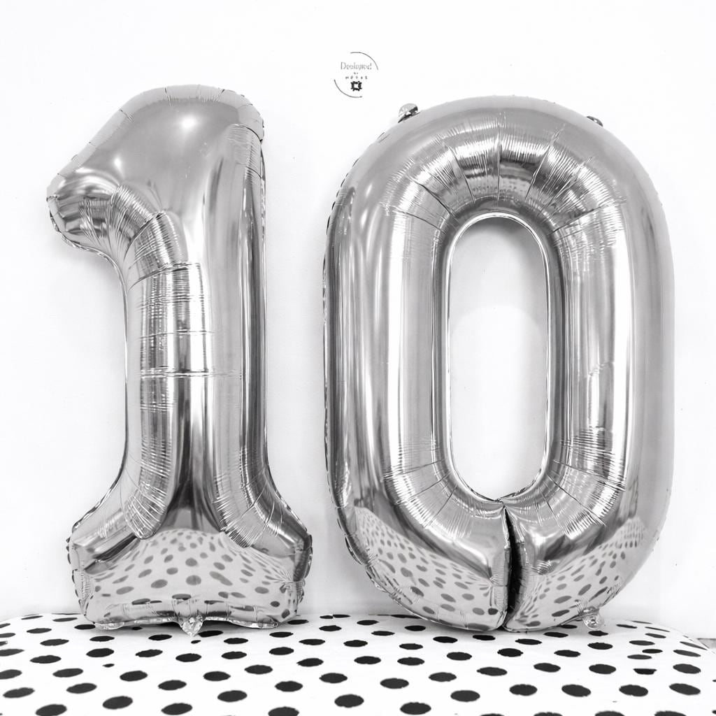 White Number 10 Foil Balloons | 34 Inch Milestone Birthday Set