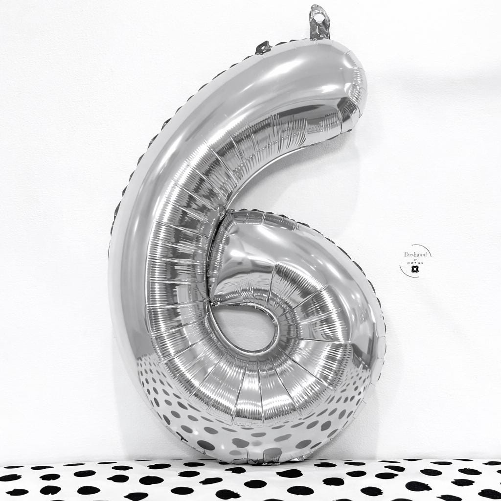 Black Number 6 Balloon | Modern Foil Balloon for Milestone Party or Anniversary Decor