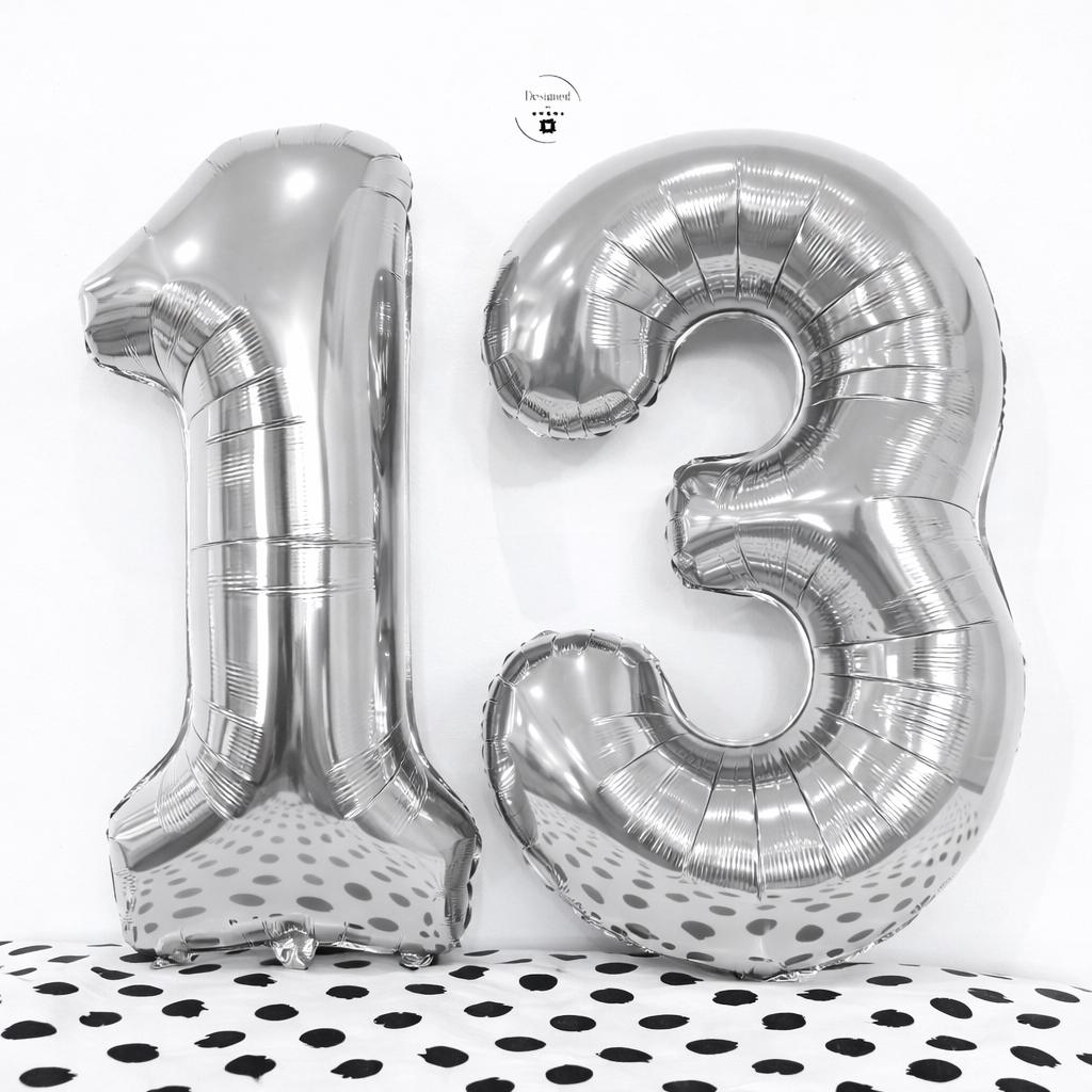 White Number 13 Foil Balloon | 34 Inch Teen Birthday Decor