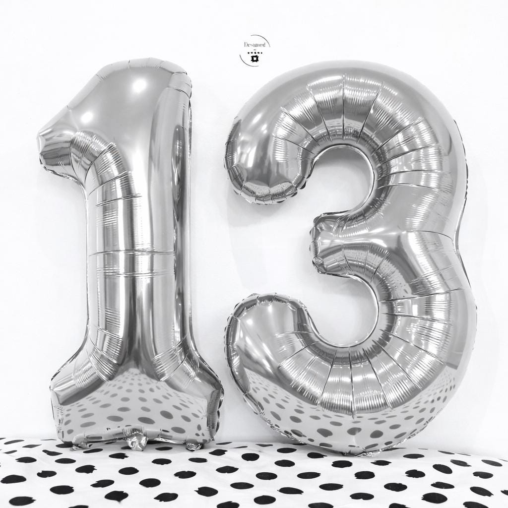 White Number 13 Foil Balloon | 34 Inch Teen Birthday Decor