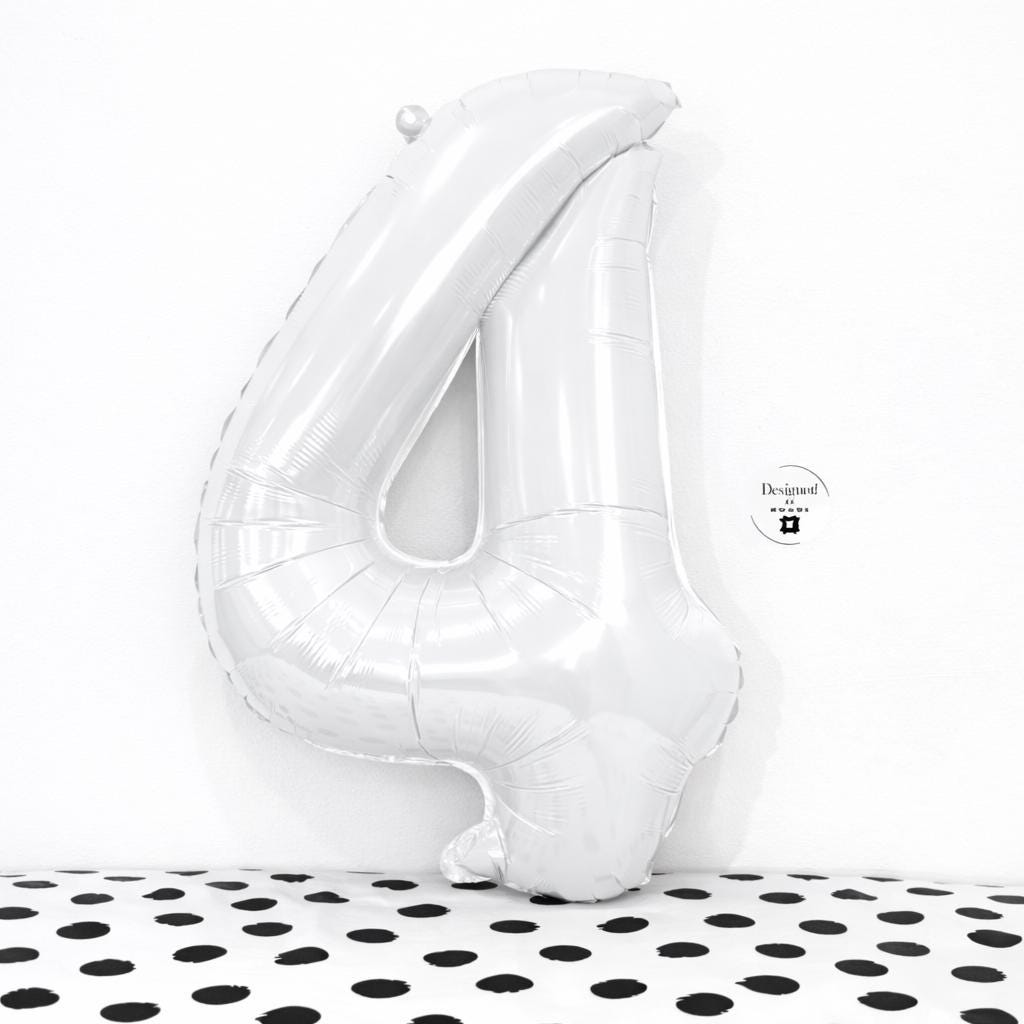 White Number 4 Balloon | 34-Inch Foil Party Decor