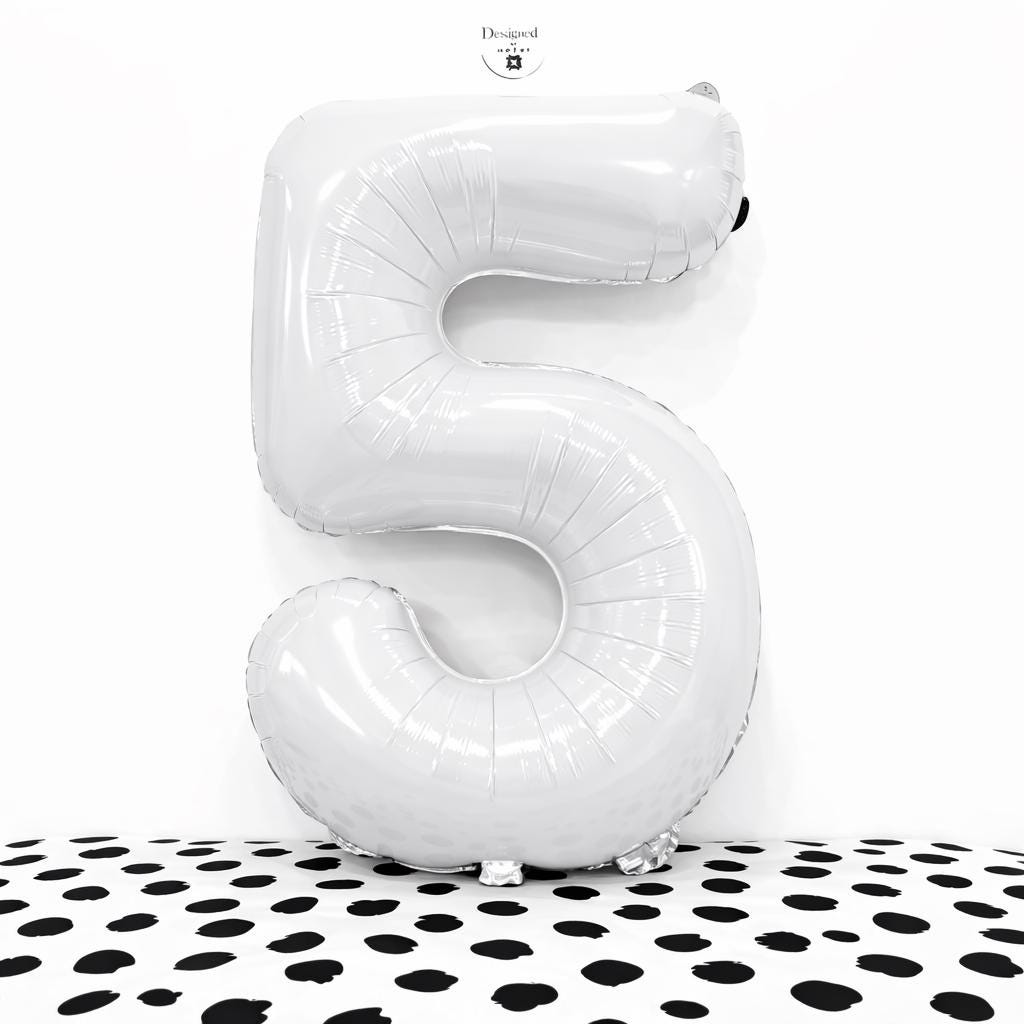 White Number 5 Balloon | 34" Foil Party Decoration